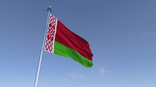 Realistic Waving Flag of Belarus Against Blue Sky