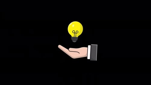 Animated Idea Lightbulb Flickering on Flat Design Hand