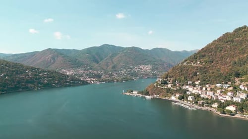 Skyline Mountains of Como Lake Lago Di Como Shore Aerial View From the Drone Como Lake Lombardy