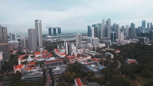 Aerial View of Singapore Cityscape with Marina Bay Sands
