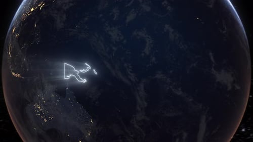 Realistic Earth Orbit and Zoom Glowing Borders Papua New Guinea