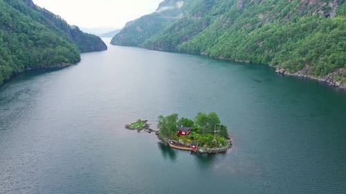 Aerial view of Lovrafjorden island, Norway.