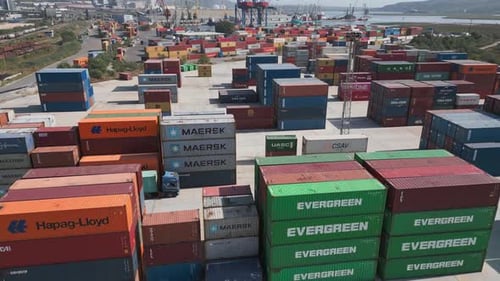 Aerial View of a Container Terminal at the Port Where Massive Containers Await Their Journey