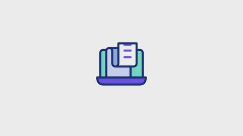 Flat Design Laptop Document Icon Animation