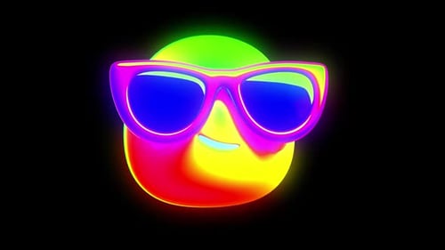 Cool Face with Sunglass Emoji Psychedelic 3D Animation