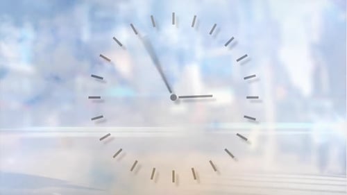 Digital composition of digital clock ticking against clouds in blue sky