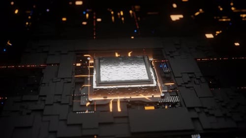 Futuristic Computing: Close-Up of a Microprocessor with Energy Pulse