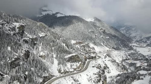 Road Snowy Mountains Aerial View