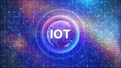 IOT Concept on Futuristic Cyberspace Background with HUD, Numbers, and Globe