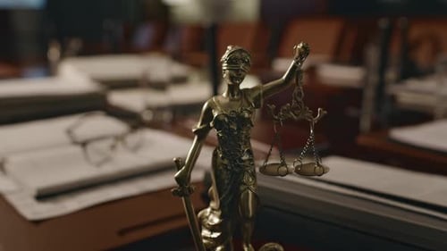 Small Statue of Lady Justice on Conference Table