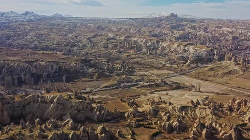 Aerial view of rock formations, Cappadocia, Turkiye.