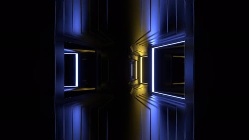 Lighting Blue And Yellow Strobe Frame Mirrors Corridor Background Vj Loop In 4K