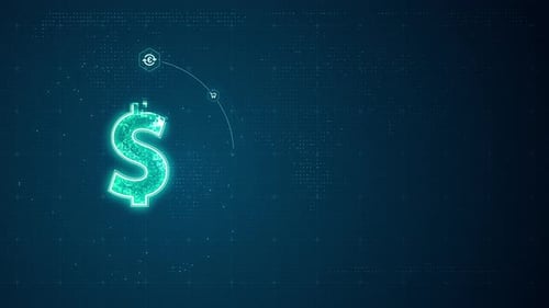 Logo de monnaie numérique bleu avec connexion par ligne et transfert de données vers une technologie d'icônes futuriste