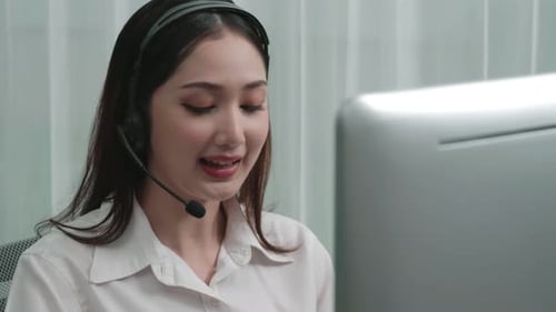 Enthusiastic Female Operator Provide Helpful Customer Service to Customer