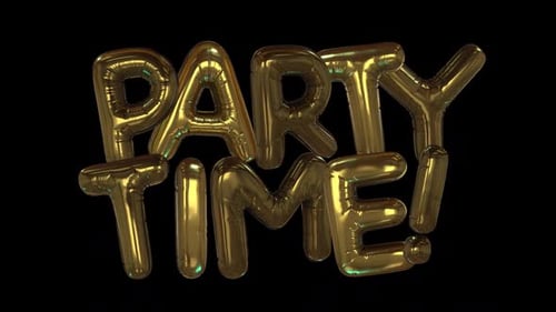 Gold Balloon Letters Party Time Celebration Animation