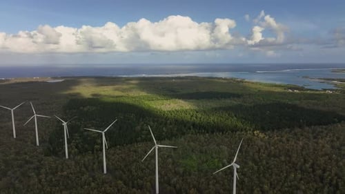 Wind Turbines Generate Energy On The Island