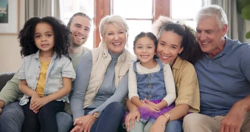 Happy Family Gathering Together for Portrait at Home