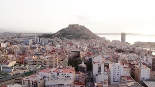 Alicante Aerial Shot of City and Port in Spain