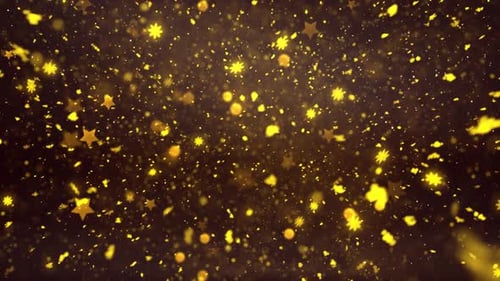 Golden Glitter Particles and Stars Festive Background