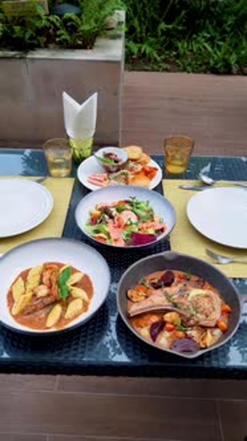 Table Set with Delicious Food Dishes