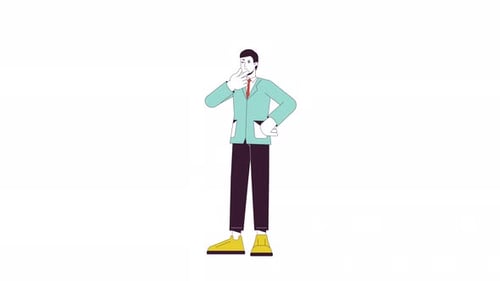 Animated Business Man Thinking Flat Design Character
