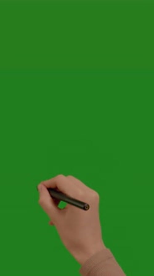 Woman hand drawing with pen from zero to ten on green screen chroma key background.