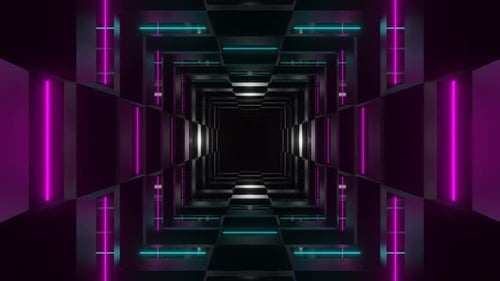 Pink And Cyan Neon Glow Chess Type Tunnel Background Vj Loop In 4K