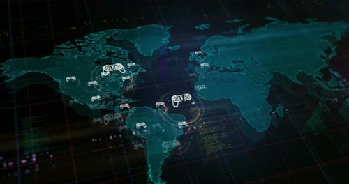 Símbolo de mando y joystick en el mapa mundial