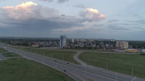 Aerial View of Highway Interchange Junction Road with Traffic