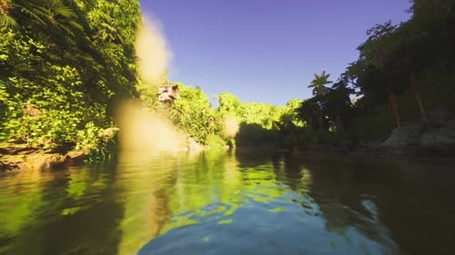 Aerial Panorama of Tropical River Winding Through Dense Jungle Expansive View