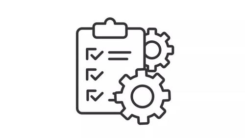Flat Design Checklist and Gears Process Icon Animation