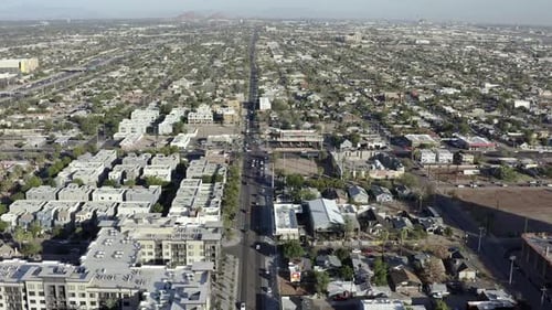 Phoenix, Arizona suburb of downtown neighborhood aerial flyover