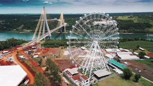 Observing Wheel on the Triple Frontier Area Brazil Argentina Paraguay Aerial View of the Area Near