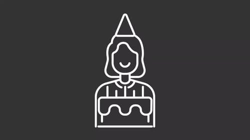 Minimalist Animated Birthday Person with Cake Icon