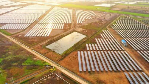 A bird's eye view of a solar power plant, Drone aerial view