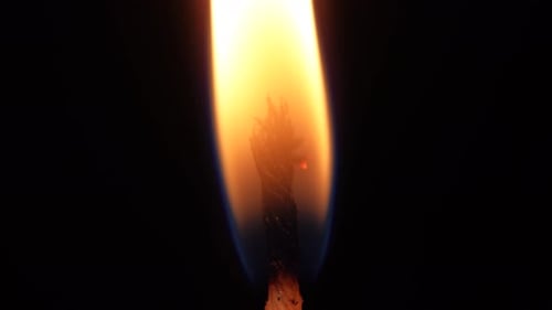 A detailed macro photograph showing a candle wick burning on black background