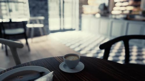 Tasse de café sur une table en bois dans un café moderne