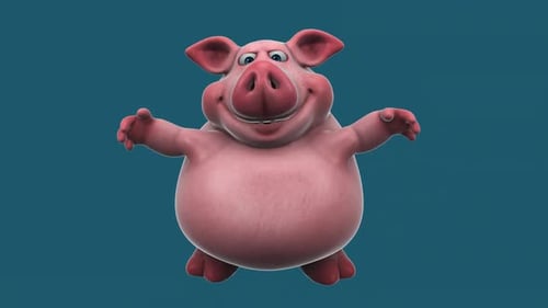 Fun 3D cartoon pig doing fitness (with alpha channel included)