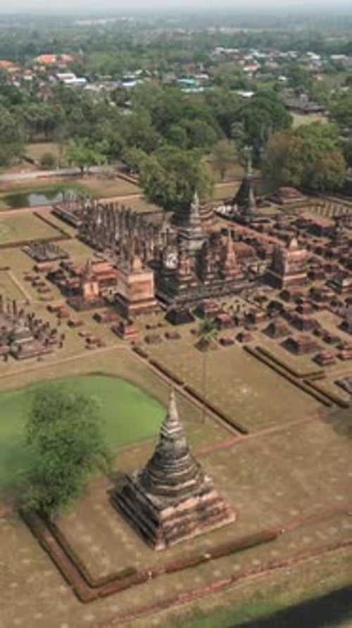 Birds Eye View of a Monument in Sukhothai