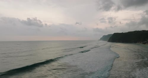 Aerial of the Indian Ocean in the evening, Bali, Indonesia