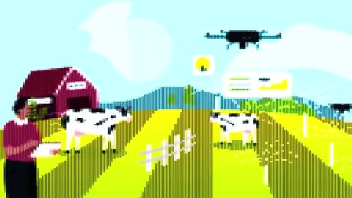 Farmer Using Drone For Farm 16 Bit Concept