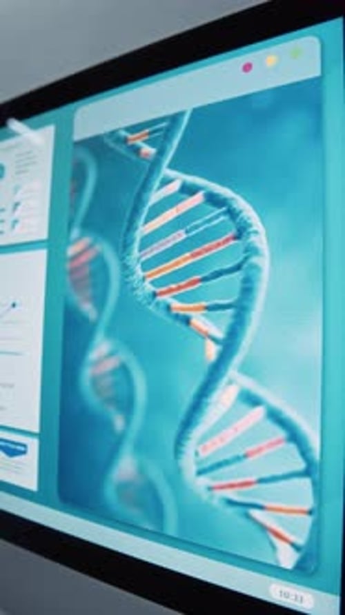 Digital DNA Strands on Computer Screen