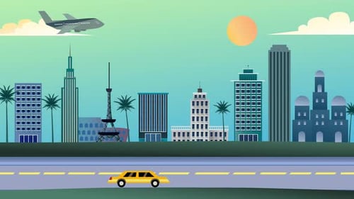 Travel City Building USA Cartoon Background Animation