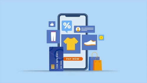 Flat Design E-commerce Mobile Shopping Animation