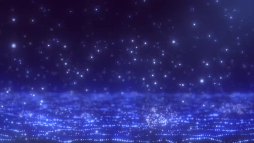 Glowing Blue Particles and Waving Digital Field Loop Background