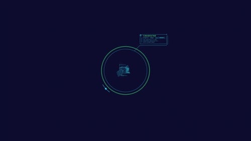 Animación en bucle de un elemento HUD de un satélite en un círculo