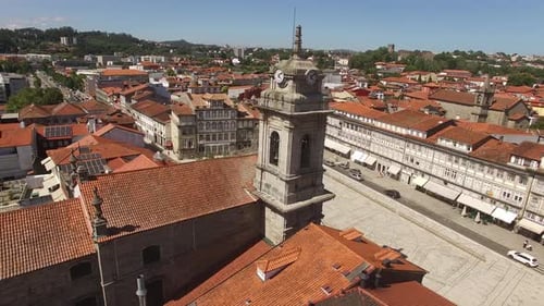 Drone Flying Over Peter's Church in Guimaraes