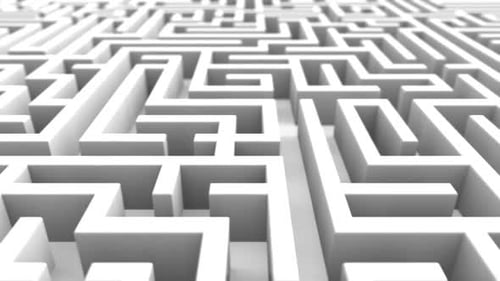 Complex white maze with multiple paths and challenges