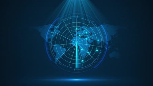 Futuristic Digital Radar Scan with Global Map Loop