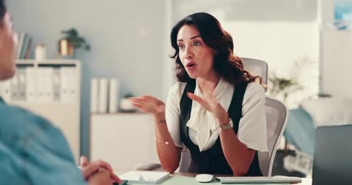 Conversation, interview and recruitment with medical people in clinic for hiring process